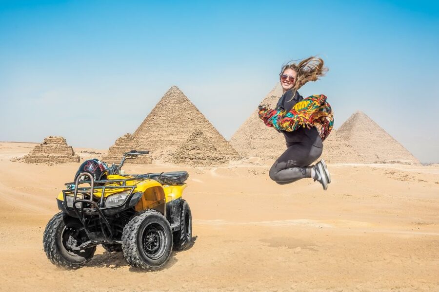 Cairo: Pyramids Quad Bike Adventure & Optional Camel Ride - Getting on the quad in the Sahara