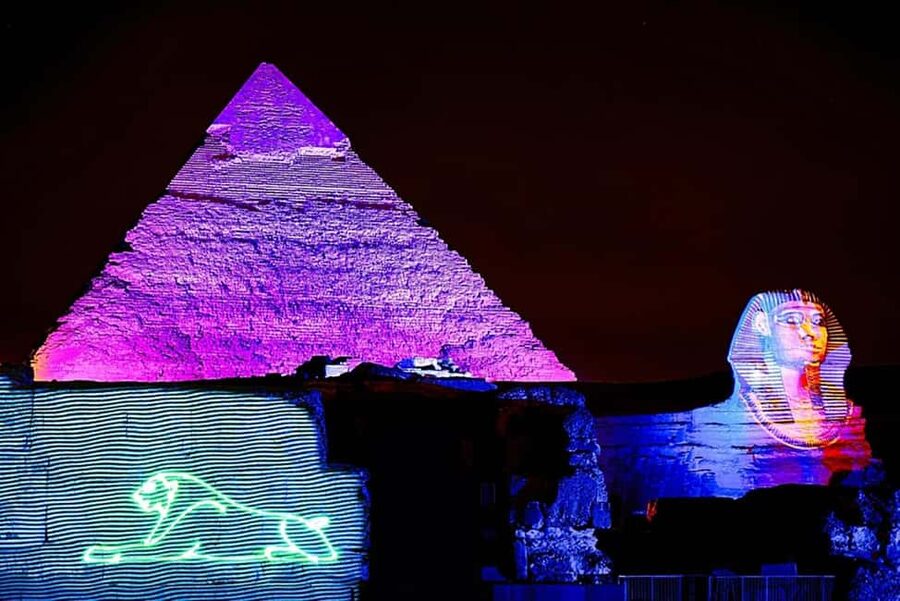 Cairo: Sound and Light Show at Giza Pyramids - The Sphinx opens the evening at Giza