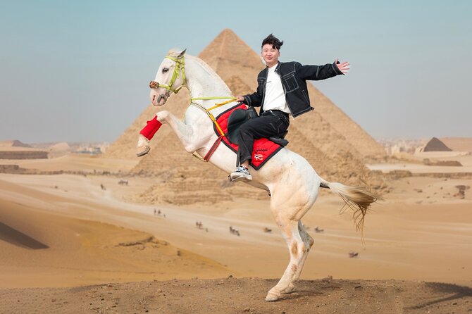 Giza Pyramids Photoshoot with Jumping Horse, Camel and Sphinx - Hotel pickup makes a hot morning easier