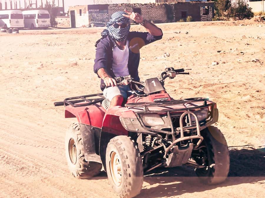 Hurghada: Sunrise Quad Bike, Camel and Oriental Breakfast - The quad station: briefing, helmet, and test ride